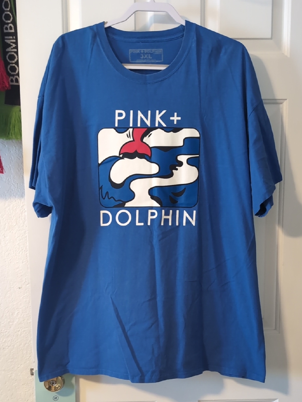 Pink Dolphin Blue Graphic Logo Tee with White and Pink Accents